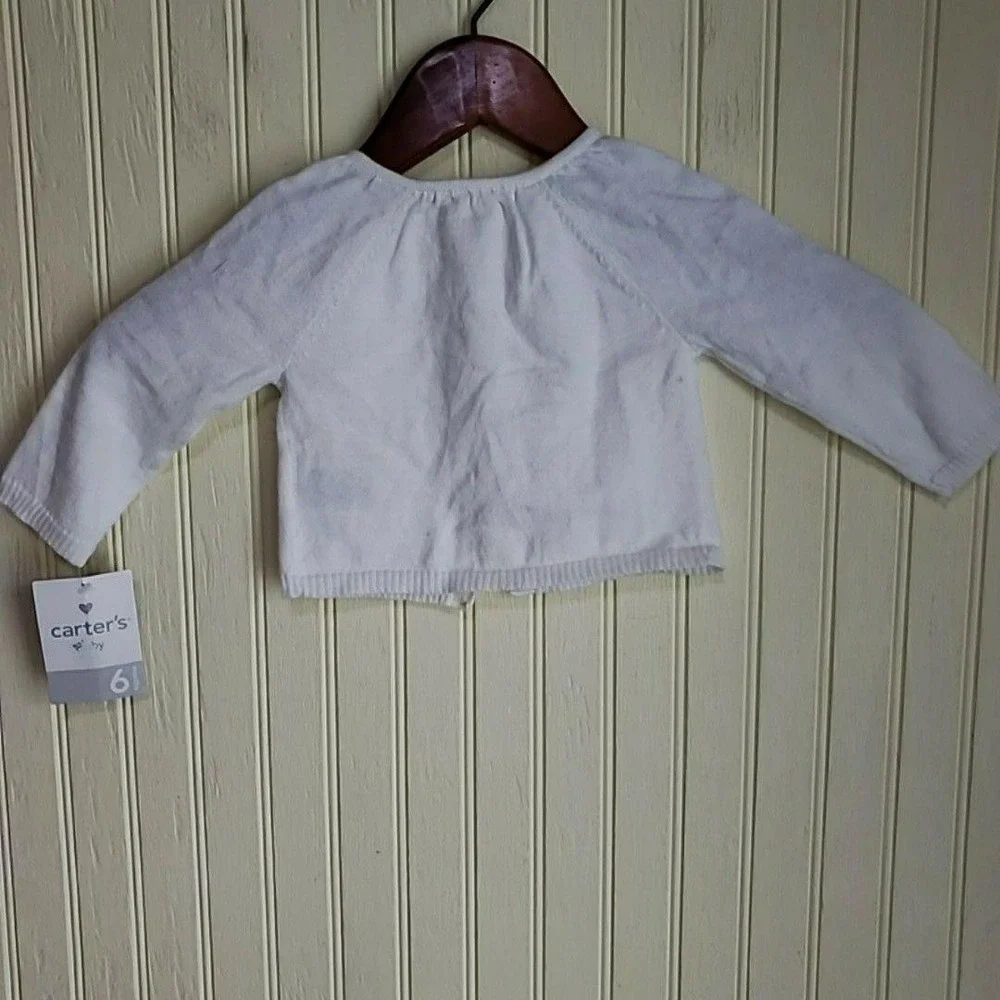Carter's Cardigan Sweater Girls 3-6 Months White Knit Pockets Button Front